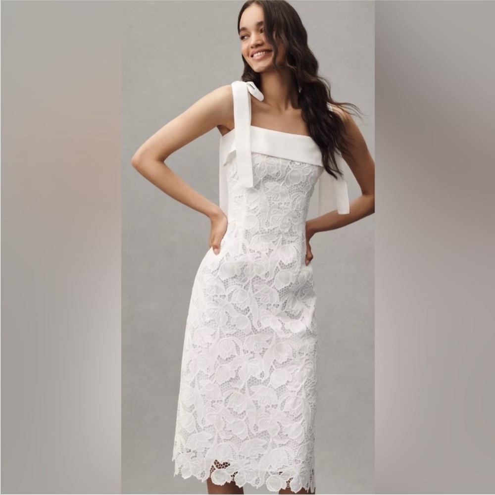 English Factory Anthropologie White Lace Tie-Shoulder Midi Dress NWT